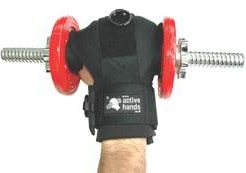 General Purpose gripping aid holding free weight. Adaptive gym equipment. Suitable for reduced hand function: tetra, quad, cerebral palsy, SCI, spinal cord injury, limb difference, stroke and more.