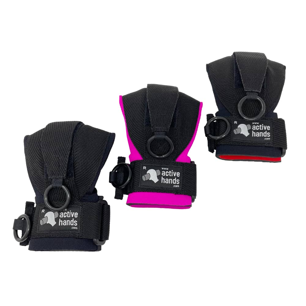 The General Purpose aid comes in all black, pink/black and black/red. Great for gripping a wide range of items from kayak paddles to gym equipment.