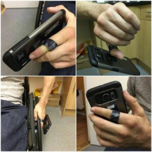 Ungrip, phone loop. Suitable for reduced hand function: tetra, quad, cerebral palsy, SCI, spinal cord injury, stroke and more.