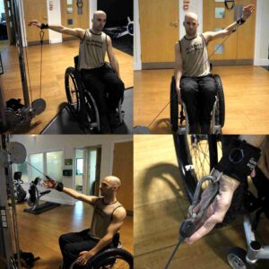 Rob with d-ring. Adaptive gym equipment. Suitable for reduced hand function: tetra, quad, cerebral palsy, SCI, spinal cord injury, limb difference, stroke and more.