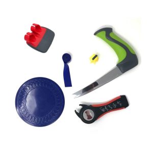 The kitchen pack contains a palm peeler, all-purpose knife, 5-in-1 opener, non-slip coaster and Nimble