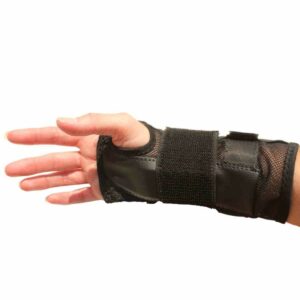 Wrist splint on hand. Use under our gripping aid for stability while working out.