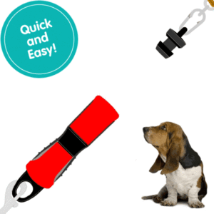 Magnetic connector for dog lead with dog and "quick and easy" written on image. Suitable for reduced hand function: tetra, quad, cerebral palsy, SCI, spinal cord injury, stroke and more.