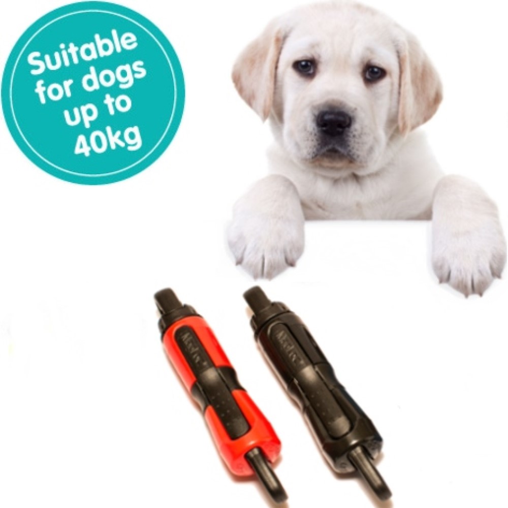 Magloc - magnetic connector for dog lead. With picture of dog and words "suitable for dogs up to 40kg" Suitable for reduced hand function: tetra, quad, cerebral palsy, SCI, spinal cord injury, stroke and more.