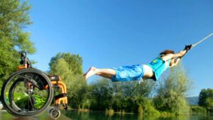 Nino flying out of his wheelchair!