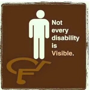 Image of standing man with a disability logo as his shadow. Words "Not every disability is visible".