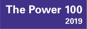 Words "The Power 100 2019" on purple banner background.