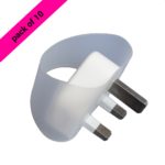 a 3-pin plug with a plug tug plastic handle wrapped around it - handy for removing plugs if you have reduced hand function