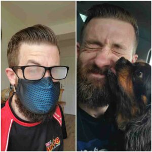 Gareth in a mask and with a dog