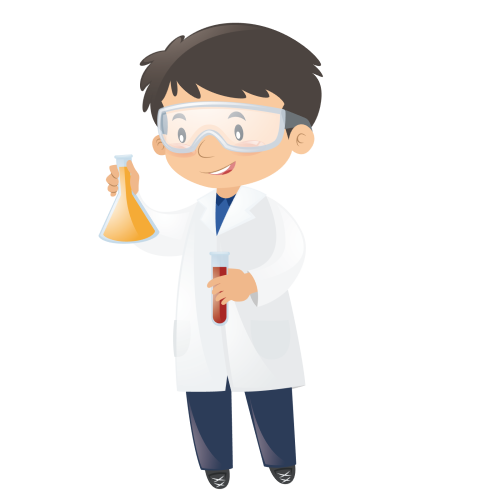 cartoon scientist holding test tubes