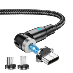 Magnetic charger with 3 different connectors: USB-C, micro USB and lightning (iPhone)