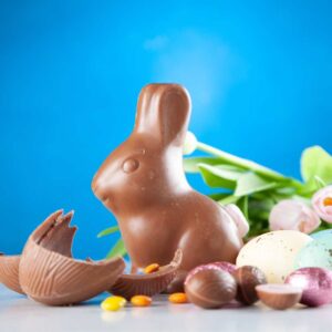 Easter chocolate bunny and eggs