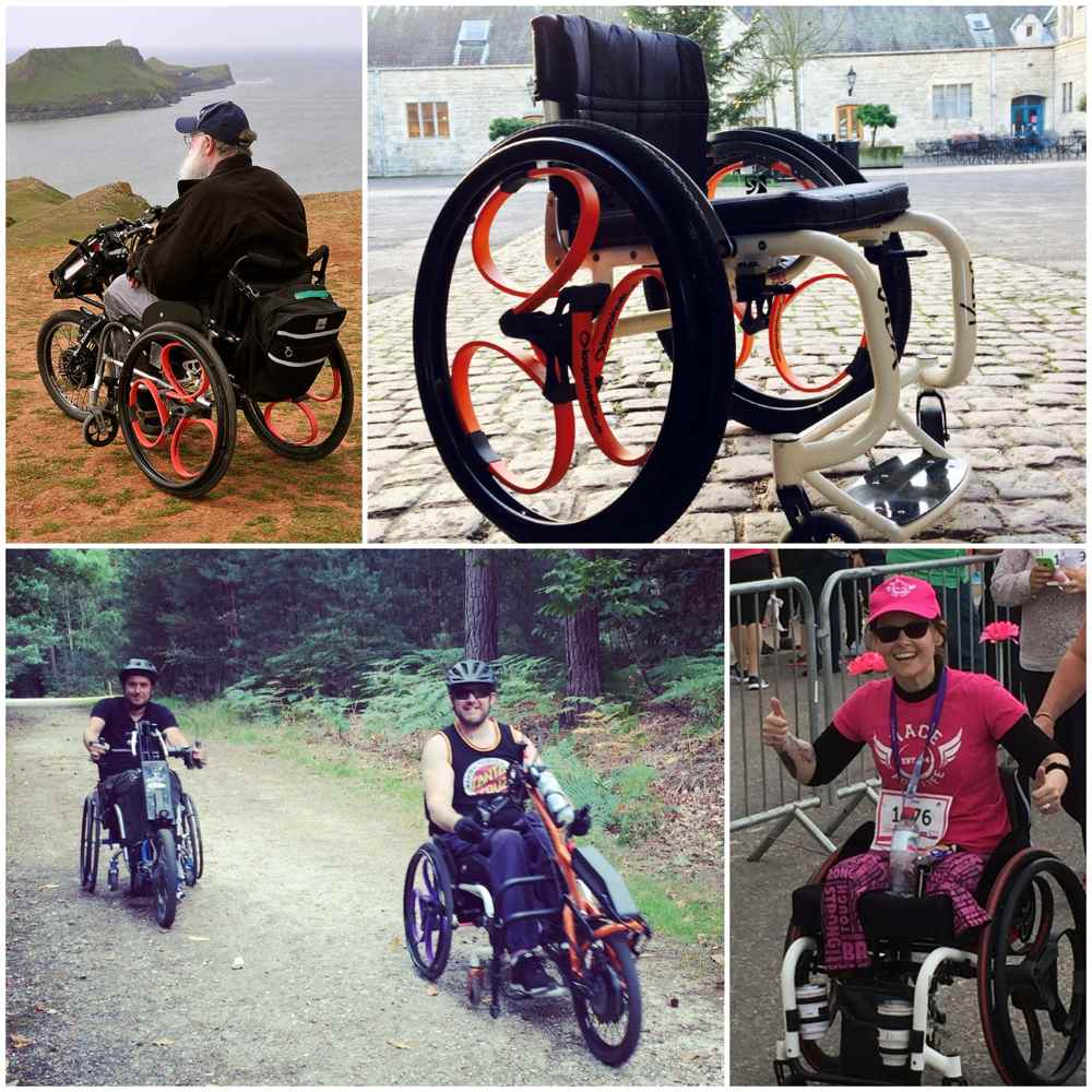 Our Kandu group friends make Loopwheels - 4 images showing them being used on different ground surfaces