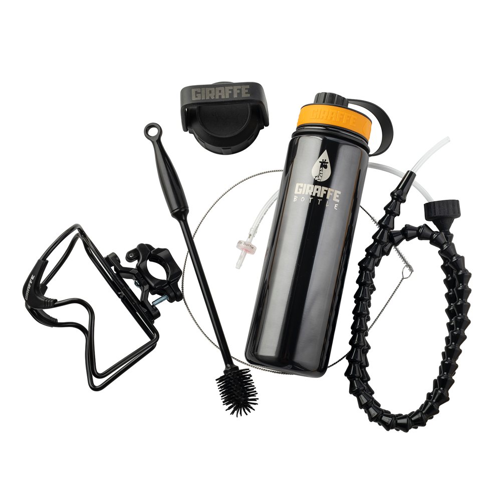 The stainless steel bottle pack come with a bottle holder, lid, neck and cleaning kit
