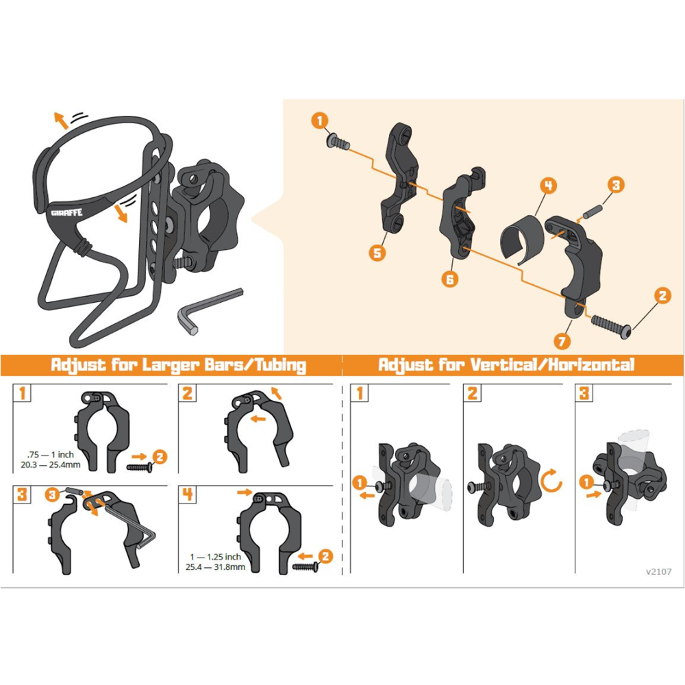 Diagram explaining how to attach the wheelchair bottle holder