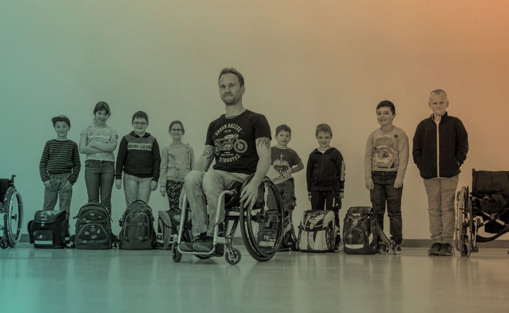 Peter Muller teaches school children about living with a disability
