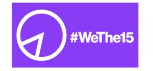 Purple logo with # we the 15 written in white