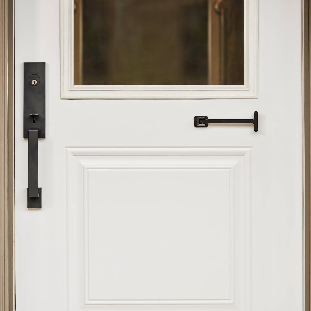 the T-pull door handle sits flush to the door when not in use