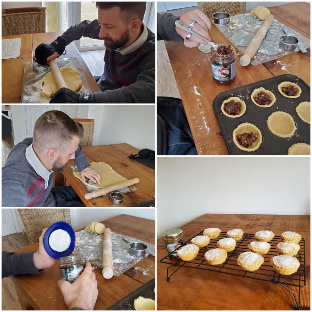 Gareth baking mince pies using Active Hands products