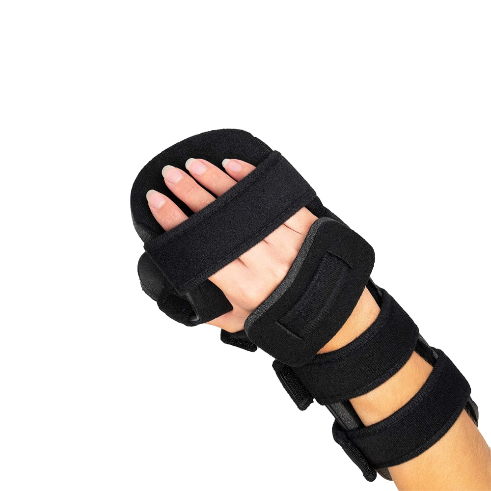 the hand brace has soft straps to keep your arm, wrist, thumb and hand in place