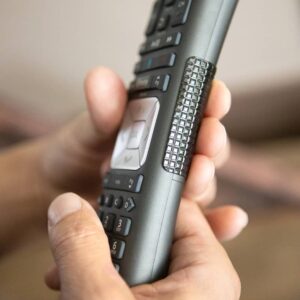 A black grip sticker stuck on a remote control