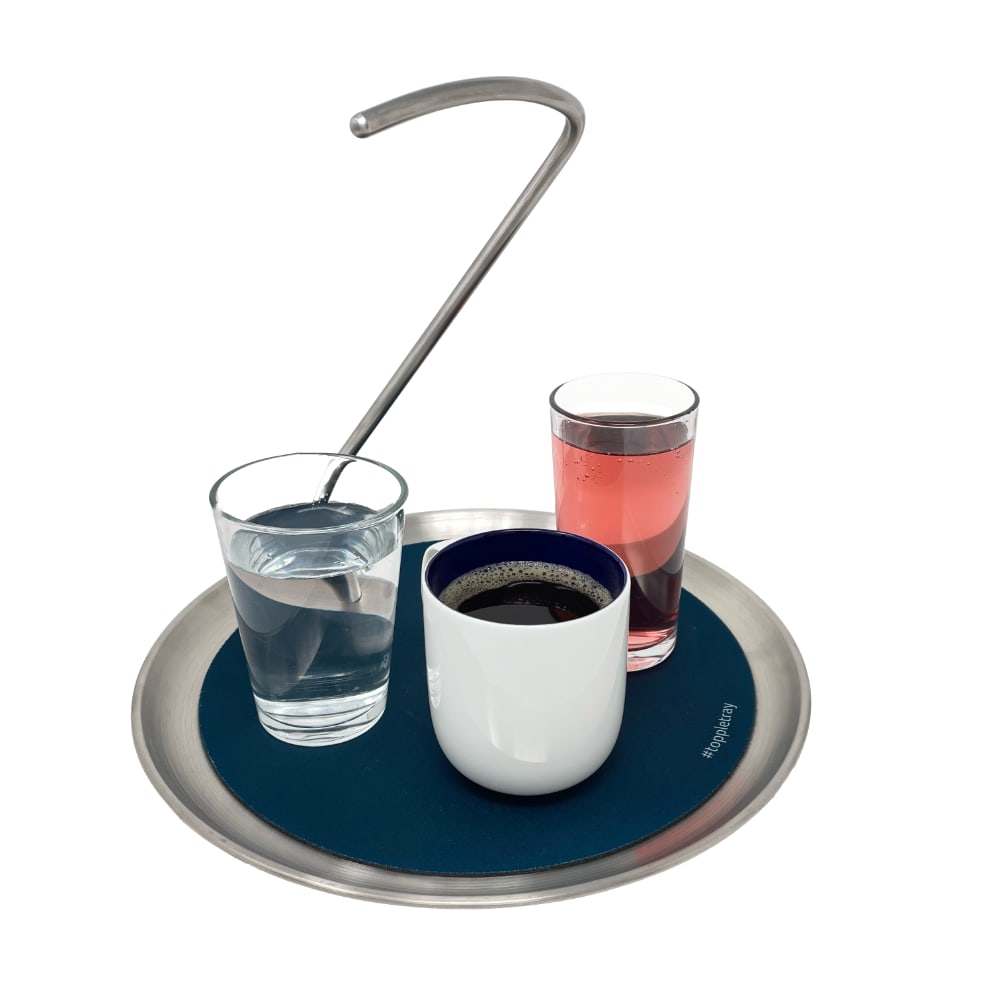 The topple tray can carry several drinks