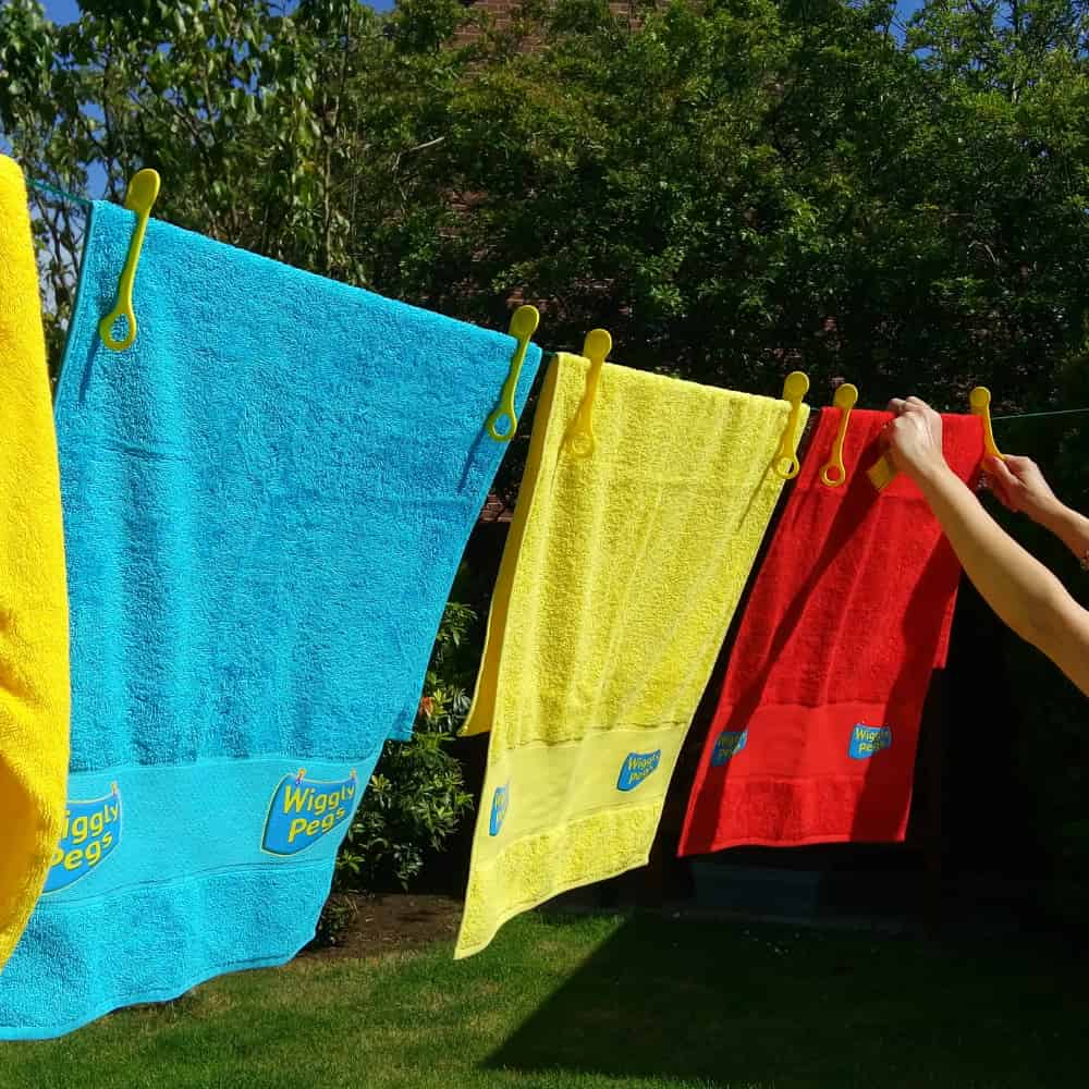 wiggly pegs, for disabled hands, holding towels onto a washing line