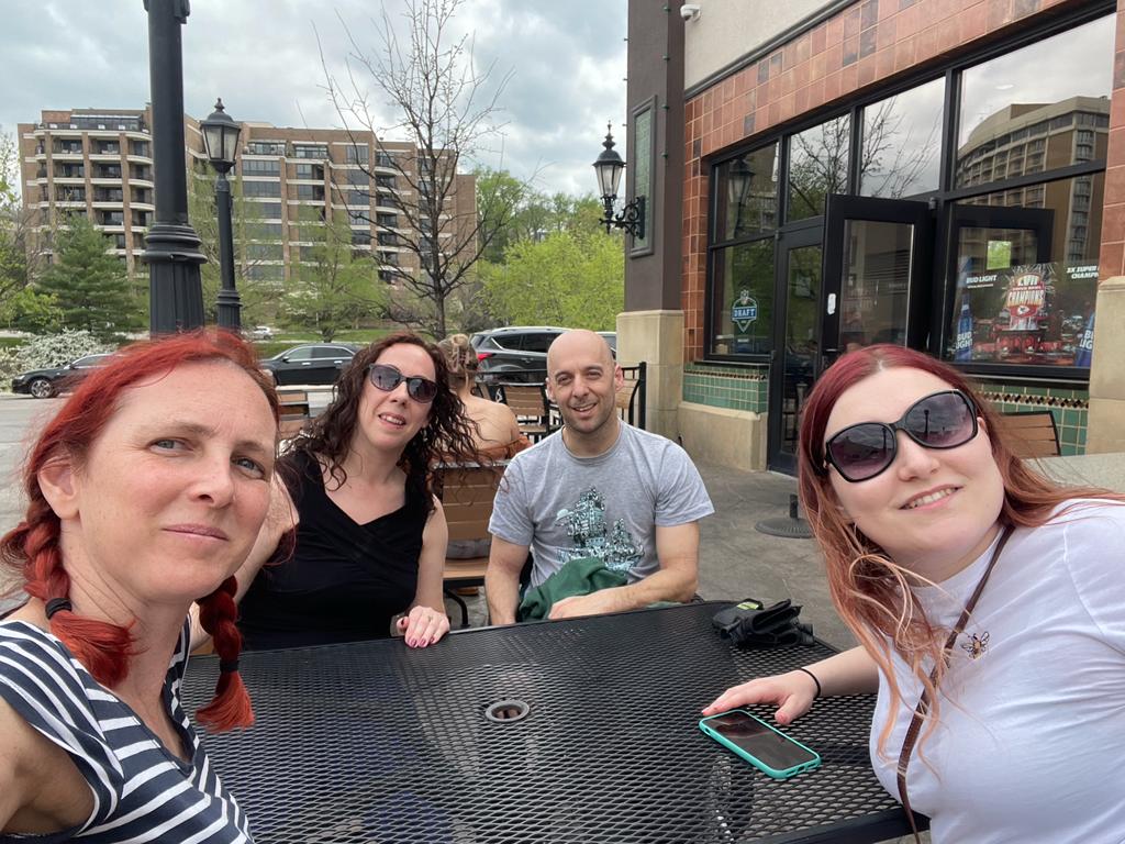 Clare, Mel, Rob and Jo outside a pub in Kansas City