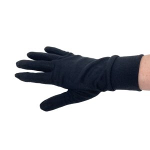 Black silk racing glove on hand with fingers out stretched