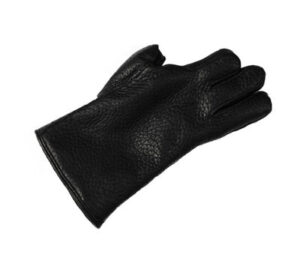 A leather glove made for someone missing parts of fingers.