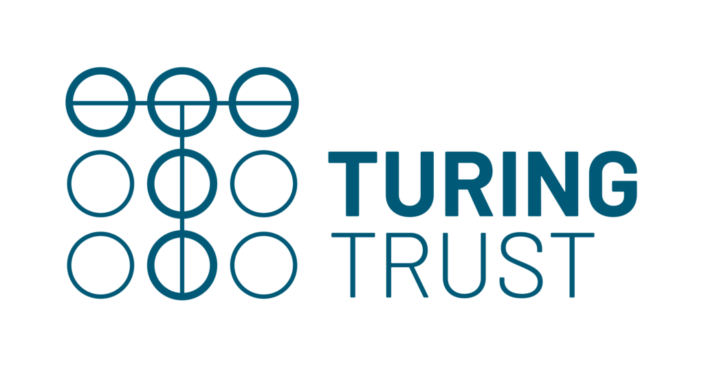 Turing trust logo, grid of 9 circles with a T through them