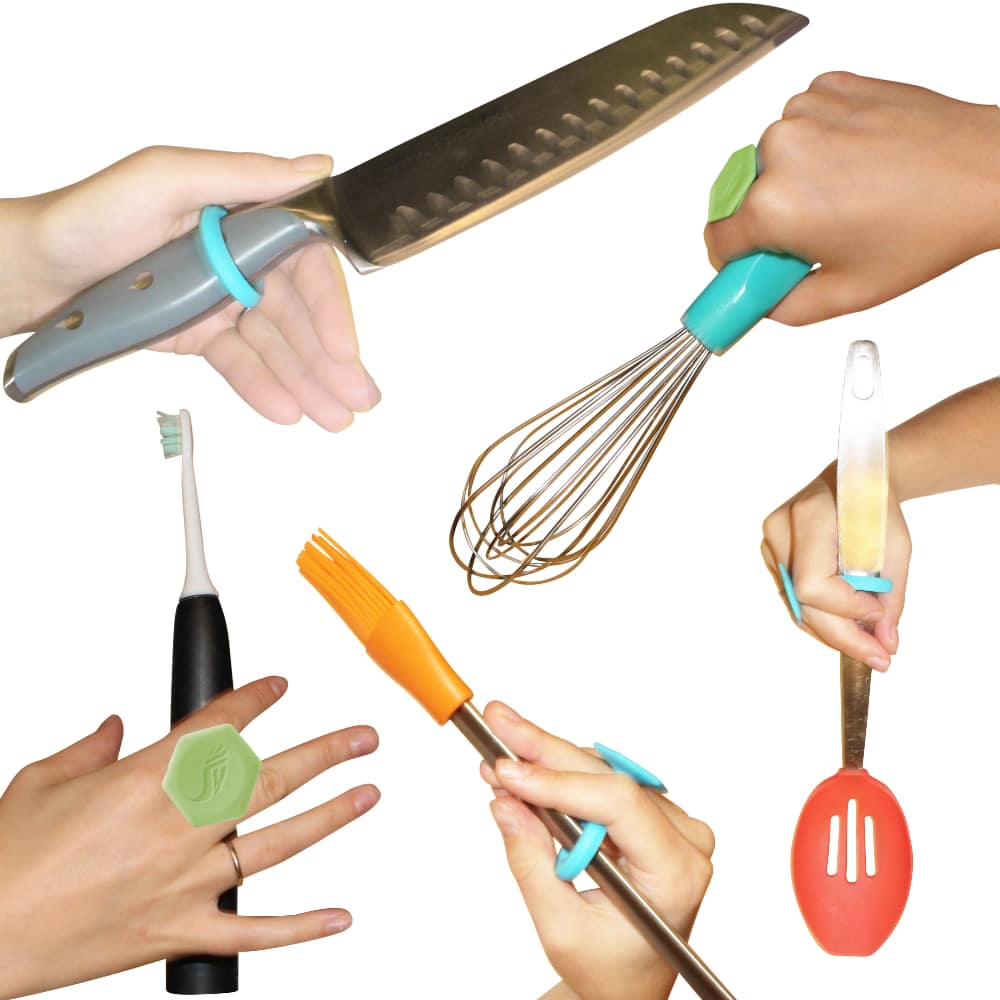 The grip toggle can be added to kitchen utensils to give you an extra, safe grip.