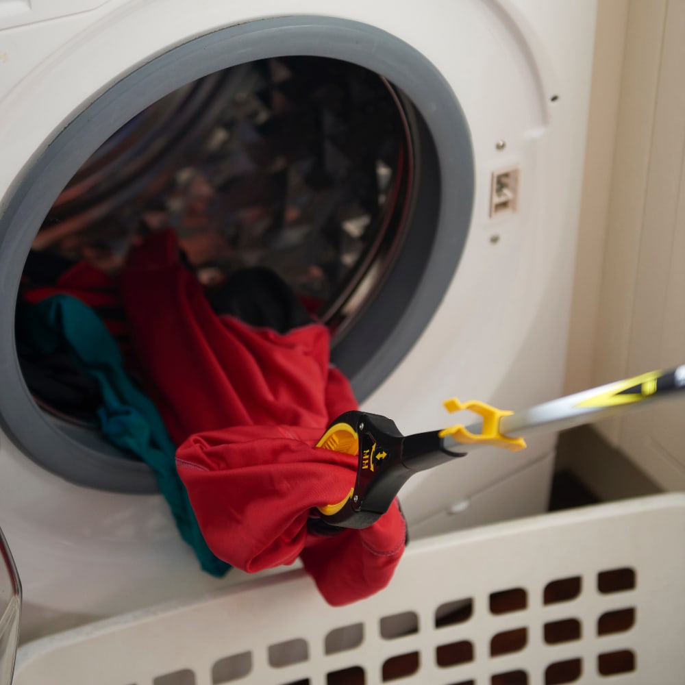 The handy-grip grabber is great for getting washing out of the machine if you can't bend down.