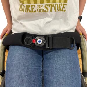 Soloc Connect lap belt being worn by a wheelchair user