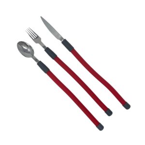 Knife, fork and spoon set with long bendable handles for hand/arm disability