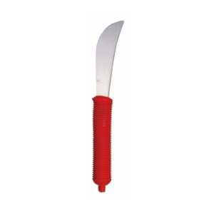 Red rocker knife. Rock the knife over food to cut