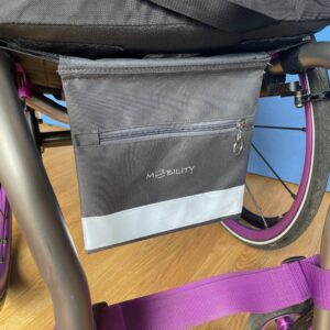 The wheelchair bag that hangs under your wheelchair is great for keeping keys, phone and wallet in.