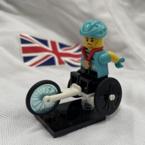 Lego wheelchair racer with Union Jack flag in background