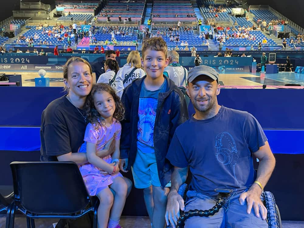 Rob, Jo and their children at the Paralympic wheelchair rugby match