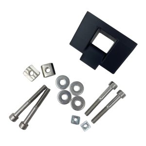 Rail mount adaptor kit for installing the flexi phone holder on to power chairs that have a rail on them. Kit comes with 2 sizes of T-nut, washers and 2 lengths of screw