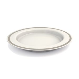 This sloped plate with a grey border helps you to scoop sauces up from the side