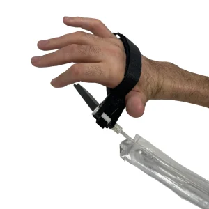 The catheter tool holds your catheter - so grip required