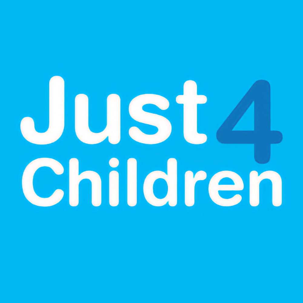 image shows blue logo of Just4Children charity