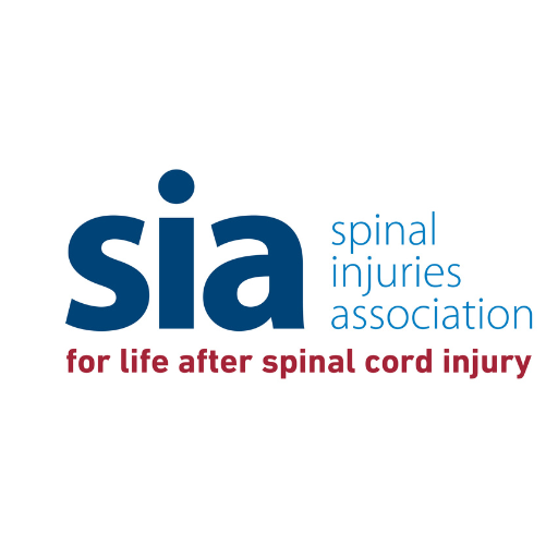 images shows the logo for SIA (spinal injuries association) with blue text. In red text, the tag line reads 'for life after spinal cord injury'